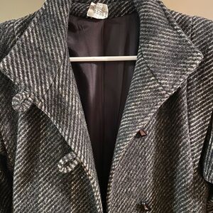 Black and White Herringbone Vintage Wool Coat